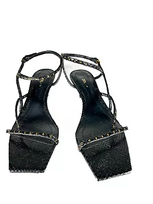 Women’s Black Studded Kitten Open Toed Heeled Sandals From Zara • $11