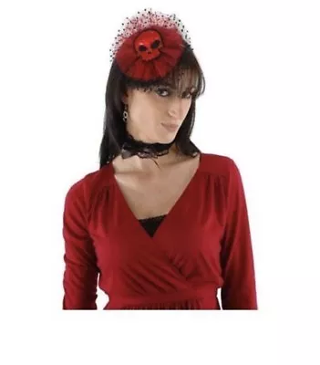 Red Skull Polka Dot TULLE COSTUME KIT Headpiece & Choker Steampunk Rockabilly • $8.99