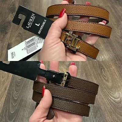 Lauren Ralph Lauren 20 REVERSIBLE Leather Belt Brown-Tan/Dark Brown Size L Large • £54.99