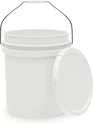 5-Gallon White Bucket Pail Container With Lid | Metal Handles With Plastic Grip  • $23.90