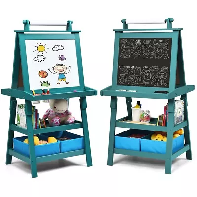 3 In 1 Kids Art Easel Double-Sided Blackboard Magnetic Whiteboard W/ Paper Roll • £64.95