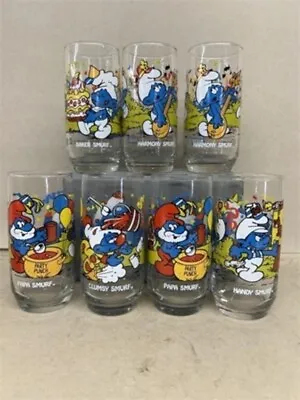Smurf Vintage Character Glasses HARDEES Set Of 7 1982 & 1983 • $65