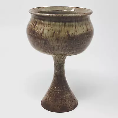 Studio Pottery Goblet Brown Drip Glaze Chalice • $18