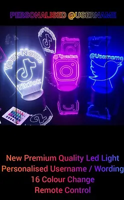 Personalised Gift Teen Multi Colour  Icon Logo LED Light Up Sign Lamp   • £24.99