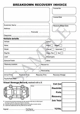 BREAKDOWN REPAIR RECOVERY INVOICE PAD A5 CAR Or VAN - 2 Part Sets • £5.95