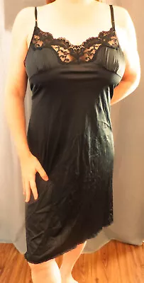 Sexy Vassarette Plus Size Elegant Black Lacy Satiny Nylon  Full Slip 44 46 Evc • $44.99