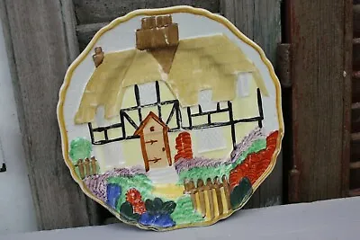 Vintage English Cottage Plate Staffordshire H&K Tunstall Thatched Roof Garden UK • $16