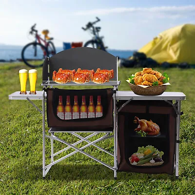 Portable Folding Outdoor Camping Kitchen Table Grill Cook Storage Picnic Cabinet • $72.20