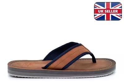 Mens Toe Post Sandals Mens Summer Sandals Flip Flops Leather Effect Mules Tan • £15.77