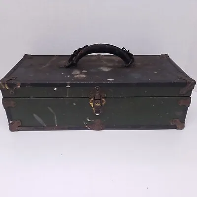 Vintage Metal Over Wood Tackle Box - 16  Fishing Tackle Box Leather Strap  • $49.99