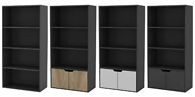 4 Tier Bookcase Cupboard Tall Wide Cabinet Storage Unit Shelving With Door Black • £69.95