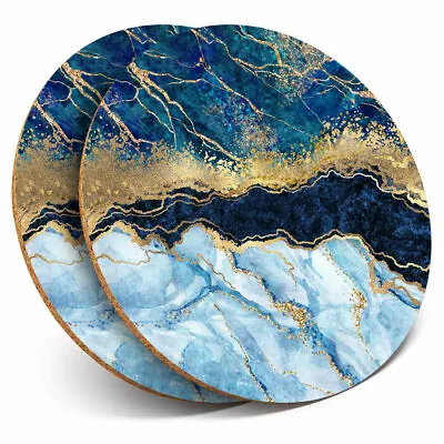 £4.99 • Buy 2 X Coasters - Marbled Art Effect Blue Gold Marble Home Gift #21152