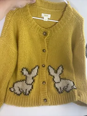 $110 • Buy MAEVE Anthropologie Yellow Cardigan Sweater With Bunnies Women Size Large