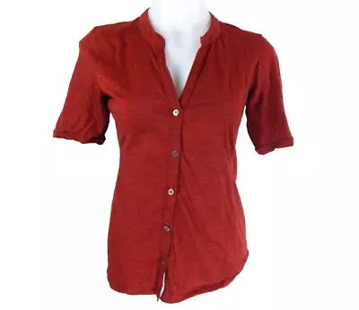 Ibex Women's Small Top Collarless Short Sleeve Merino Wool Knit Button Up EUC • $46