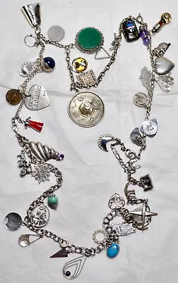 Vintage Sterling Silver 42” Charm Necklace 43 Various Themed Charms 148 Grams • $115