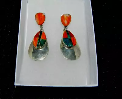 Beautiful VTG Navajo John Charley Sterling Silver Earrings/Multi-Inlay. • $75