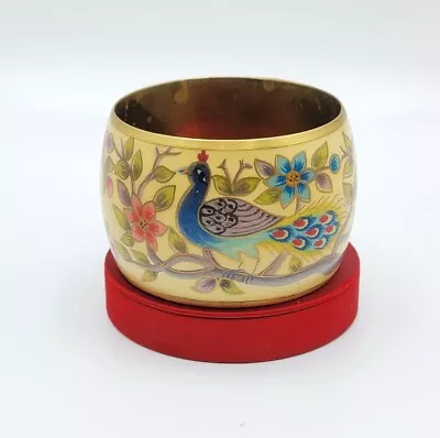 Vintage Bangle Bracelet Peacock Flowers Brass Chunky Wide Statement Jewelry • $49.99