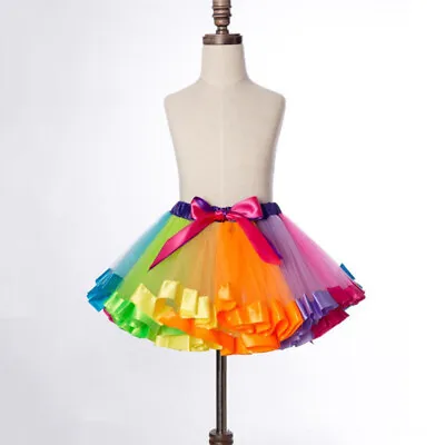 Kids Girls Rainbow Tutu Skirt Ballet Dance Wear Multi Colored Petticoat Costume • £4.72