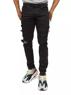 Victorious Men's Casual Distressed Solid Color Slim Fit Jeans DL1403 • $29.99