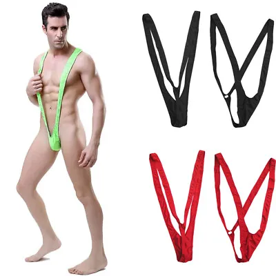 Men Sexy V-shaped Mankini Panties Thong Suspender One-piece Bodysuit Swimwear UK • £2.99