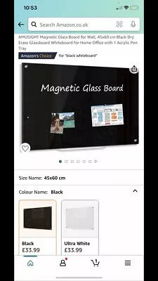AMUSIGHT Magnetic Glass Board 45x60 Cm Wall • £15