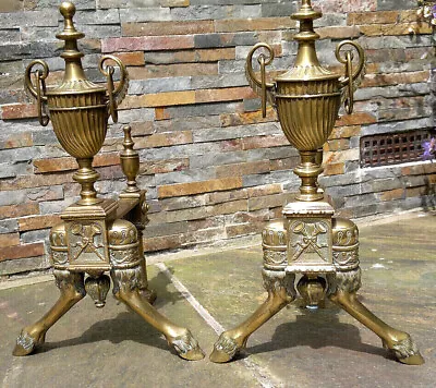 £795 • Buy C1880 Victorian Hoofed Feet Classical Adam Style Bronze Chenets Andirons