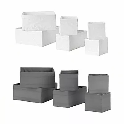 IKEA SKUBB Set Of 6 Or 1 Drawer Organiser Storage Cloth Box Wardrobe White/Grey  • £14.98