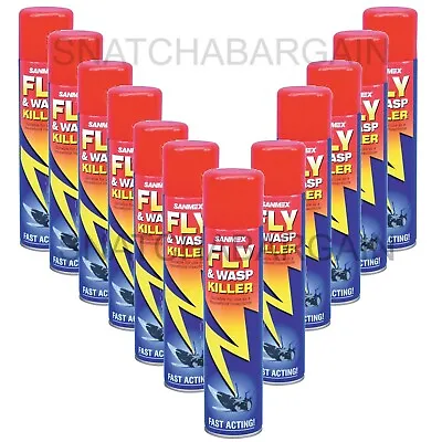 12 X SANMEX FLY & WASP KILLER INSECTICIDE FAST ACTING AEROSOL SPRAY 300ml  • £19.99