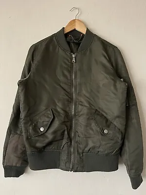 Unbranded Patchwork Bomber Jacket Mens Size Small Olive 21x24.5 Boxy Slim • $36