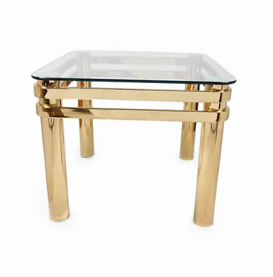 Mid Century Brass Tubular Coffee Table Vintage Golden Art Deco Clear Glass Top • $350