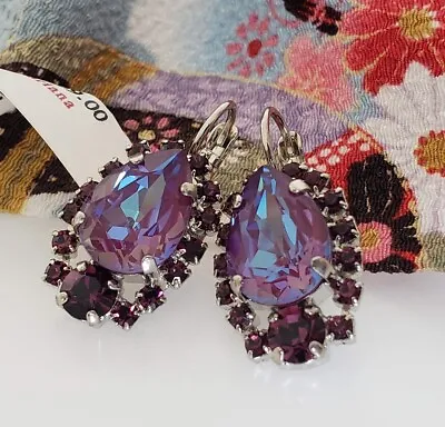 $69 MARIANA Sun-Kissed Plum Purple Teardrop Pear Crystal Rhodium Plated Earrings • $43.85