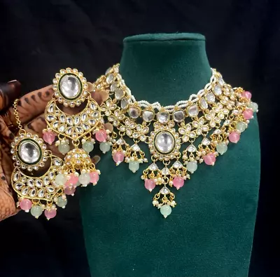 Indian Bollywood Gold Plated Kundan Choker Bridal Necklace Earrings Jewelry Set • $32.55