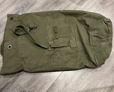 Vintage Military Duffle Bag US Canvas Army Green Carryall Sack Named • $24.99
