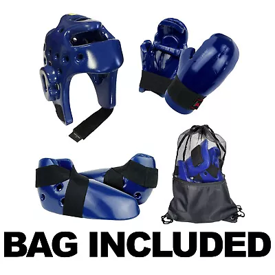 Blue Martial Arts Gear Head Hand Feet Guard Taekwondo Karate Sparring Foam Set • $89.99