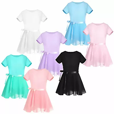 £11.58 • Buy Girls Short Sleeve Ballet Dress Gymnastics Dance Leotard With Chiffon Wrap Skirt