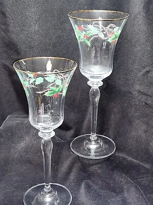 Mikasa Ribbon Holly Water Goblet Or Red Wine 9 1/4  Set Of 2 CAF03 • $24