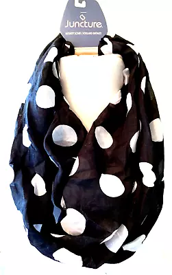 Women's Circle Infinity Scarf Black & White Polka Dots Lightweight Accessory • $8.25