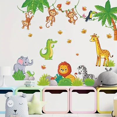 £7.95 • Buy Large Jungle Animals Wall Stickers Animals Wall Decals Childrens Kids Nursery