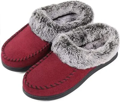 Womens Fuzzy Slippers With Memory Foam Insole Slip On Indoor Outdoor House Shoes • $16.99