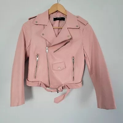 Zara Pink Faux Leather Jacket Moto Size Xs • $25