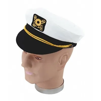 Captain White Sailor Hat Anchor Nautical Marine Officer Fancy Dress Headwear • £6.50