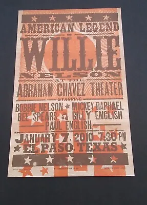 WILLIE NELSON #/50 EL PASO Hatch Show Print 2010 Concert Poster ABRAHAM CHAVEZ • $129