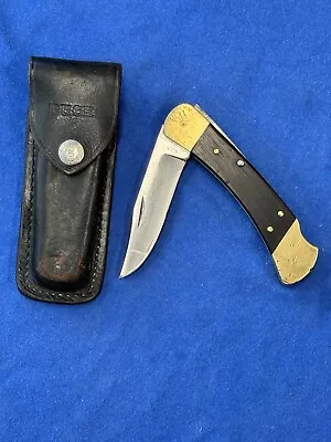 VTG BUCK 110 2 Dot Folding Hunter Pocket Knife USA 1970s Buck Original Sheath • $25