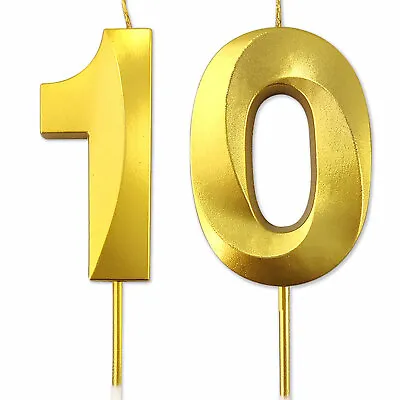 Birthday Candle Gold Number 10 BIG 13cm 10th Party Cake Decoration Anniversary • £4.95