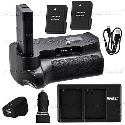 Battery Grip For Nikon D3200 D3300 + 2x EN-EL14a Battery +AC/DC Dual Charger • $73.93