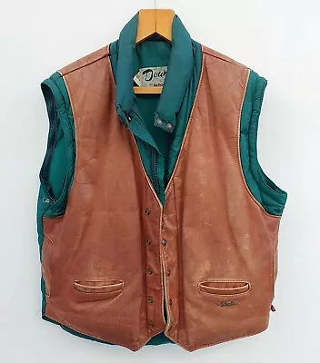 Vintage 80s Schott VEST Leather Goose Down & Feathers Size  46 Made U.S.A RARE   • $170