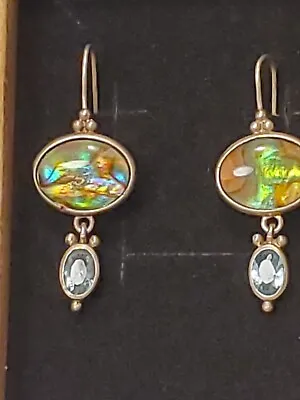 $20 • Buy Old Pawn Aquamarine And Abalone Inlay Earrings