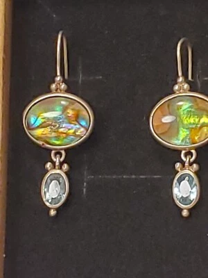 $20 • Buy Old Pawn Aquamarine And Abalone Inlay Earrings