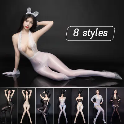 New Womens Sexy Shiny Glossy Bodystockings See Through Jumpsuit Bodysuit Tights • $14.66