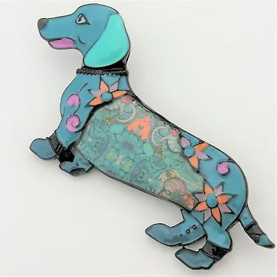 £6.50 • Buy Dachshund Sausage Dog Pet Blue Floral Enamel Metal Animal Jacket Brooch Pin Gift